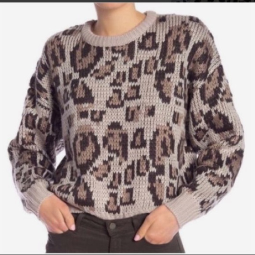 John + Jenn Avis Leopard Print Knit Sweater S